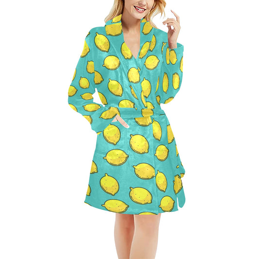 Lemon Pattern Print Design LM04 Women's Fleece Robe