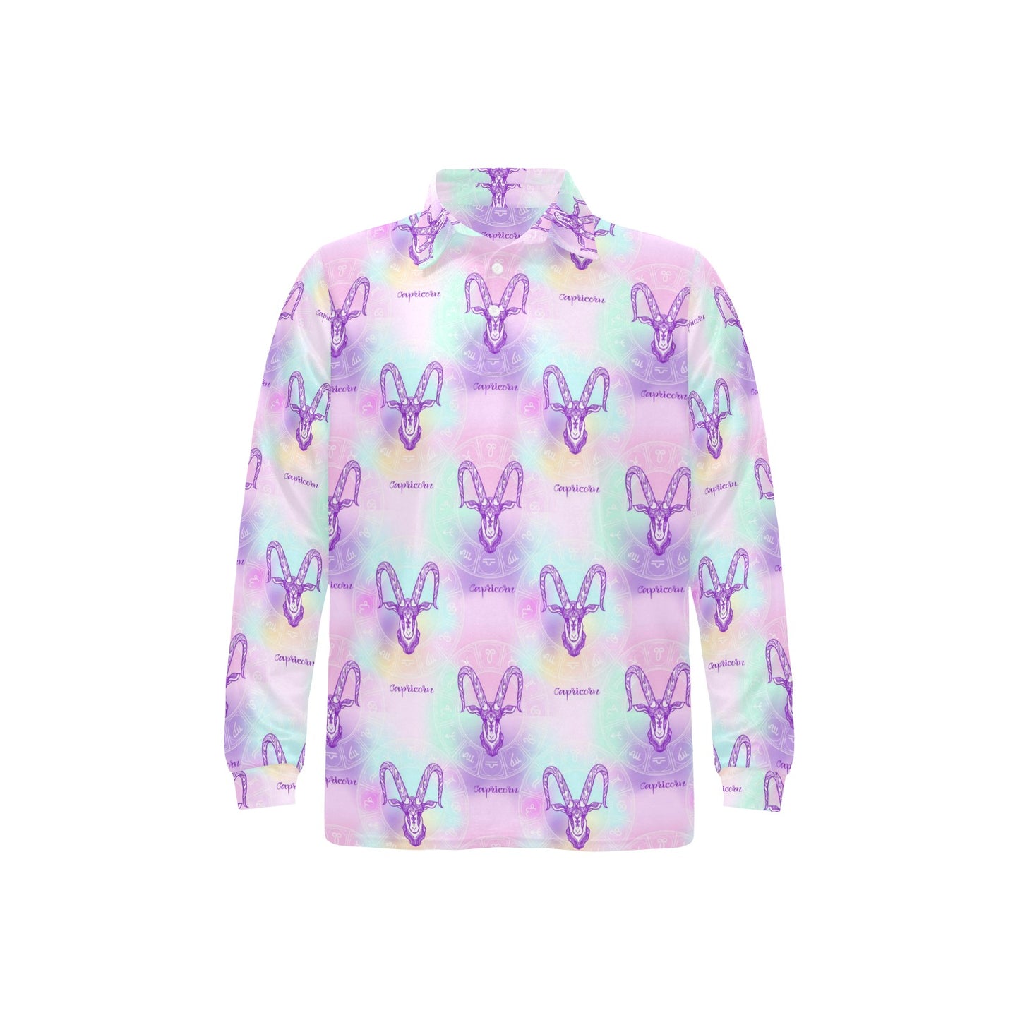 Capricorn Zodiac Pattern Print Design 02 Long Sleeve Polo Shirt For Men's