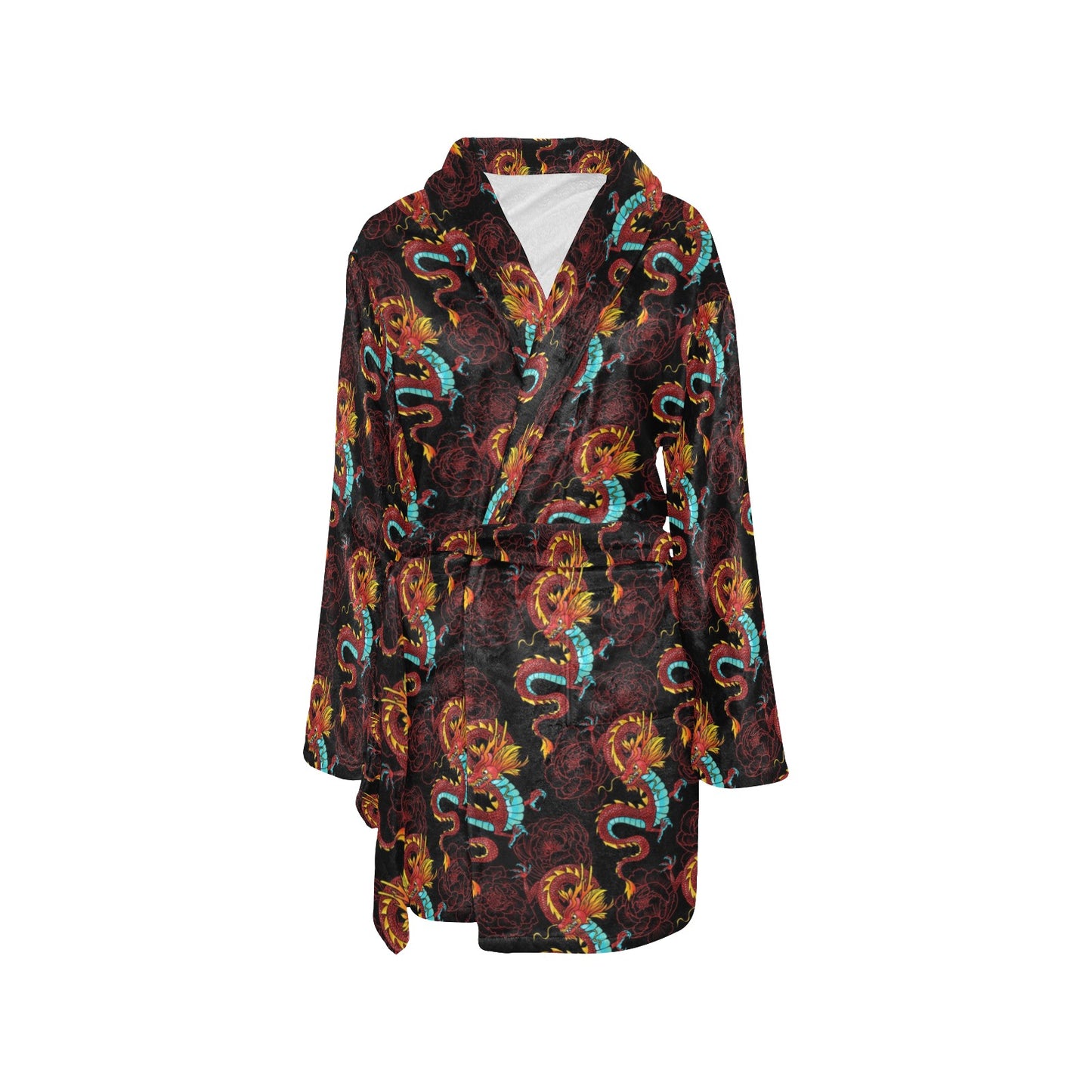Chinese Dragons and Peonies Design Women's Fleece Robe