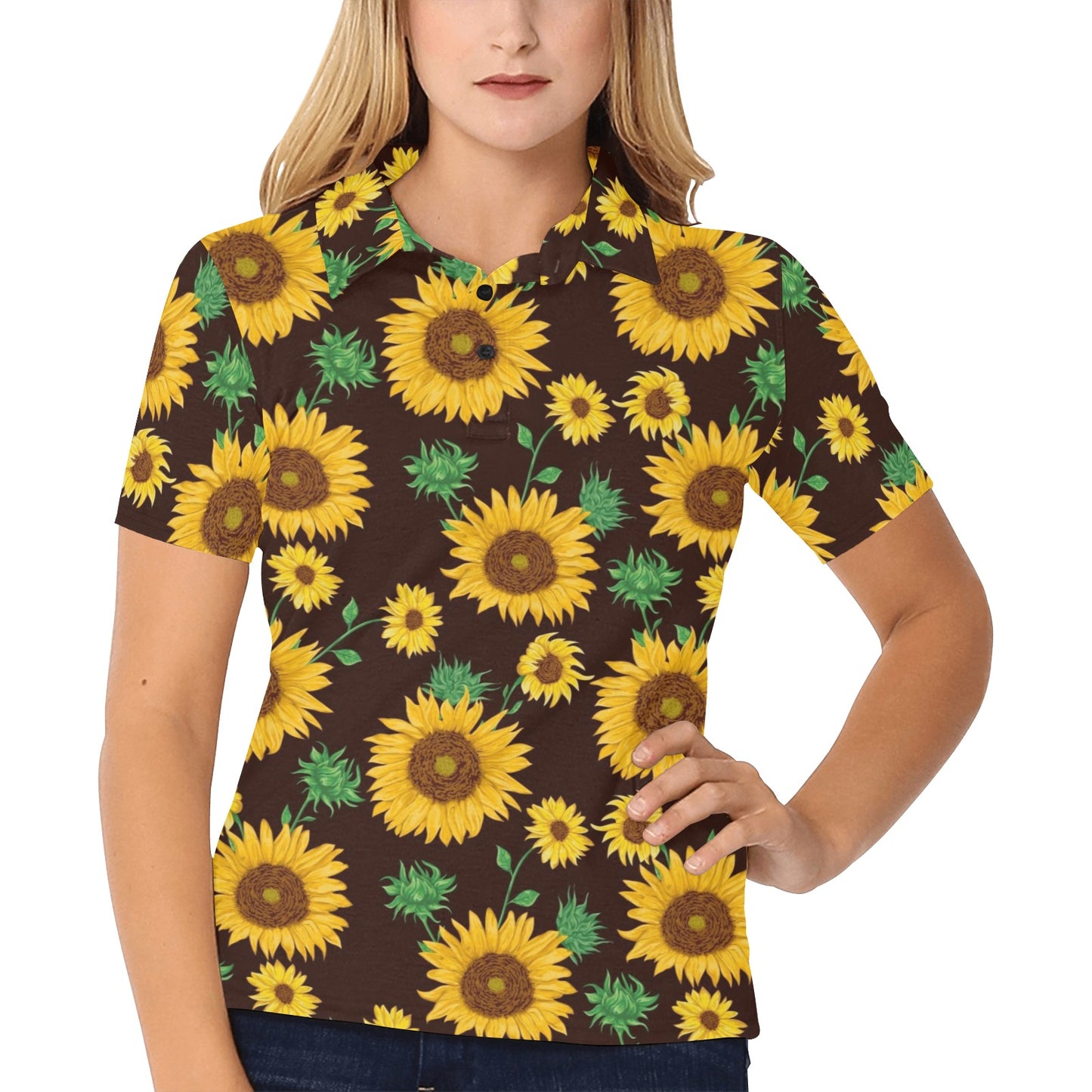 Sunflower Pattern Print Design SF01 Women's Polo Shirt