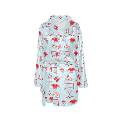 Hockey Red Equipment Print Design LKS305 Women's Fleece Robe