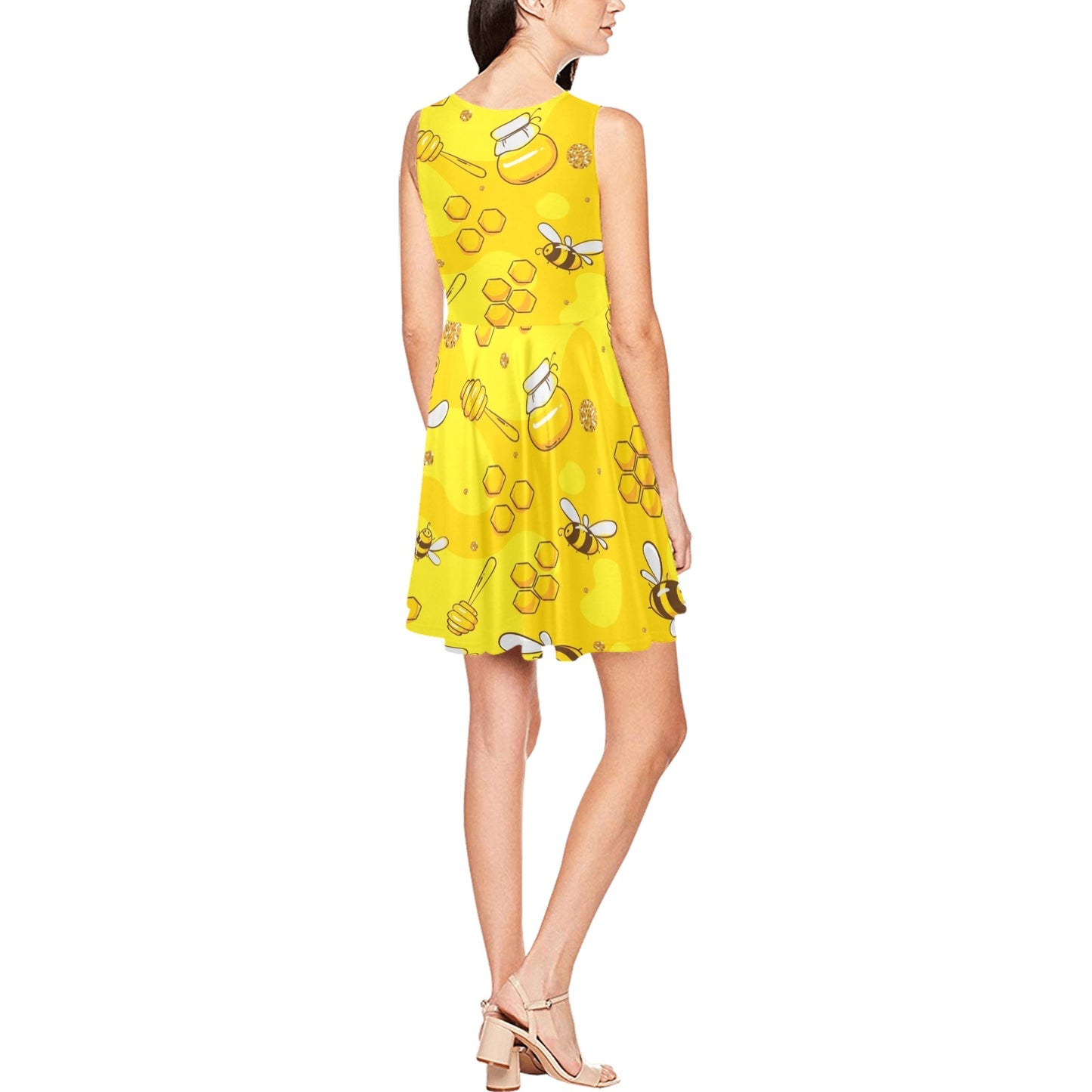 Bee Pattern Print Design BEE01 Sleeveless Dress