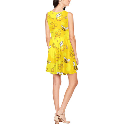 Bee Pattern Print Design BEE01 Sleeveless Dress