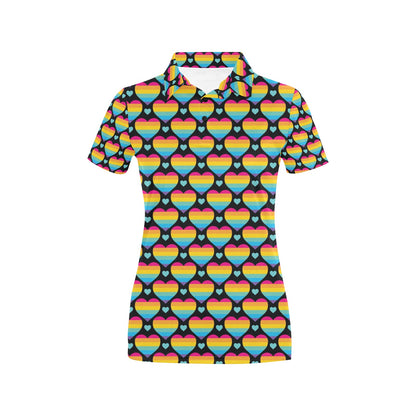 Rainbow Heart Print Pattern Women's Polo Shirt
