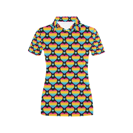 Rainbow Heart Print Pattern Women's Polo Shirt
