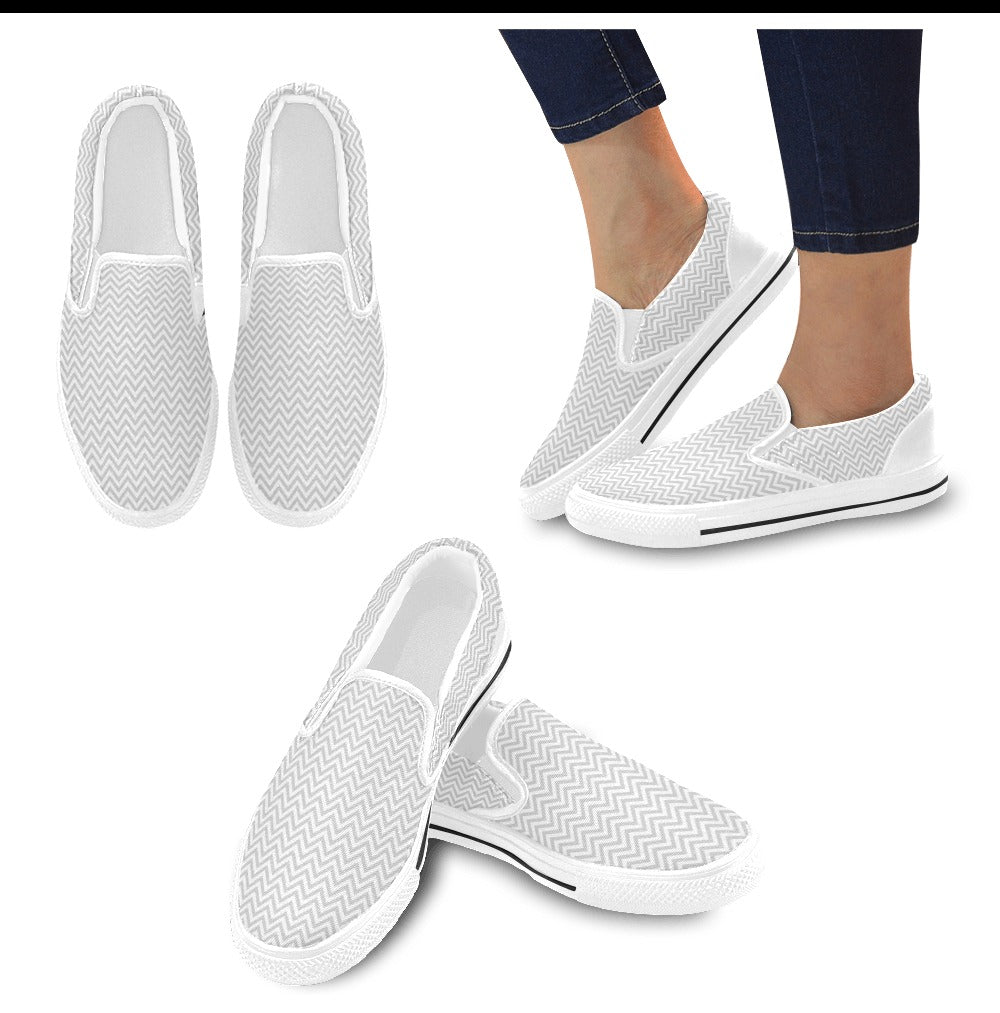 Chevron Print Design LKS401 White Slip Ons Canvas Women's Shoes