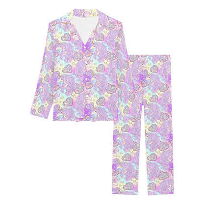 Unicorn Rainbow Star Heart Print Women's Long Pajama Set