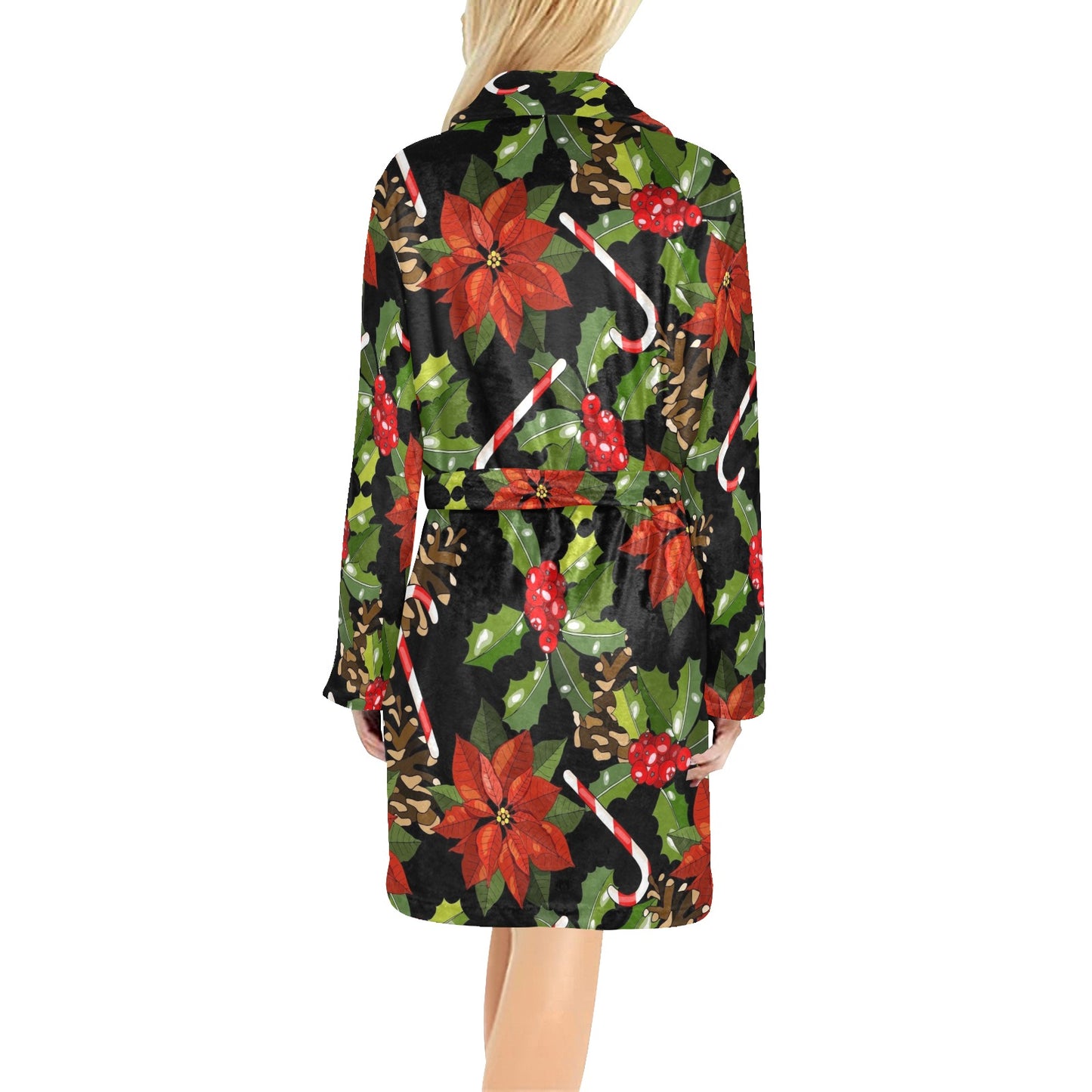 Poinsettia Pattern Print Design POT01 Women's Fleece Robe