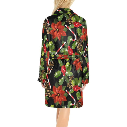 Poinsettia Pattern Print Design POT01 Women's Fleece Robe