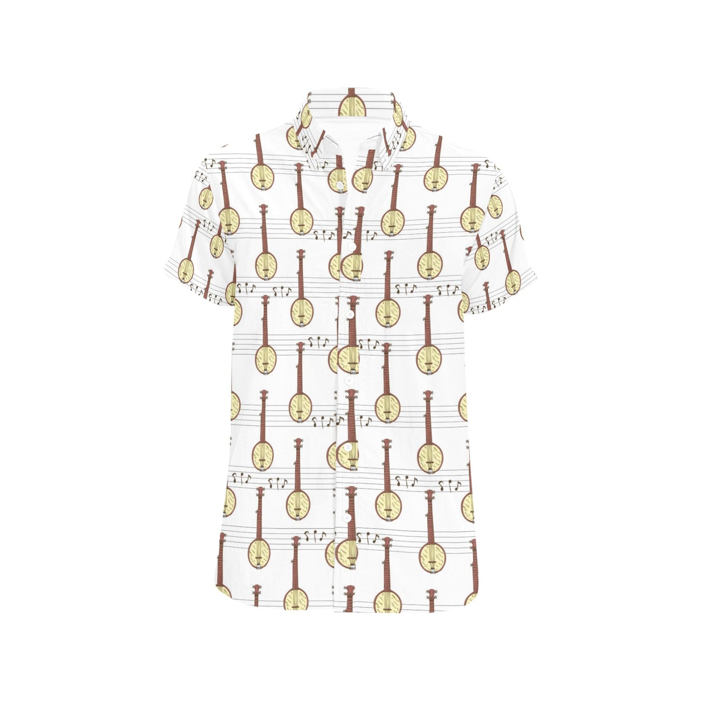 Banjo Print Design LKS402 Men Short Sleeve Button Up Shirt