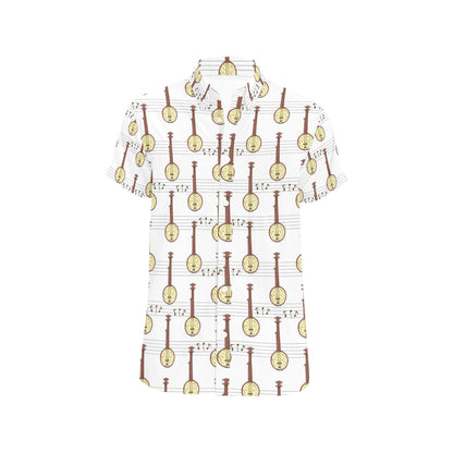 Banjo Print Design LKS402 Men Short Sleeve Button Up Shirt