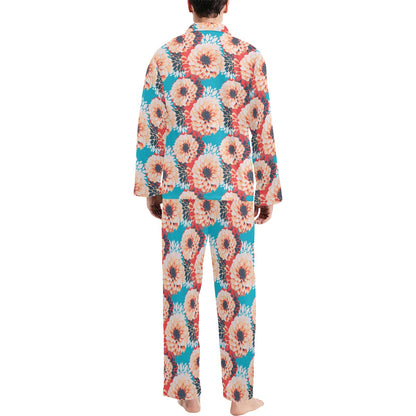 Dahlia Pattern Print Design DH05 Men's Long Pajama Set