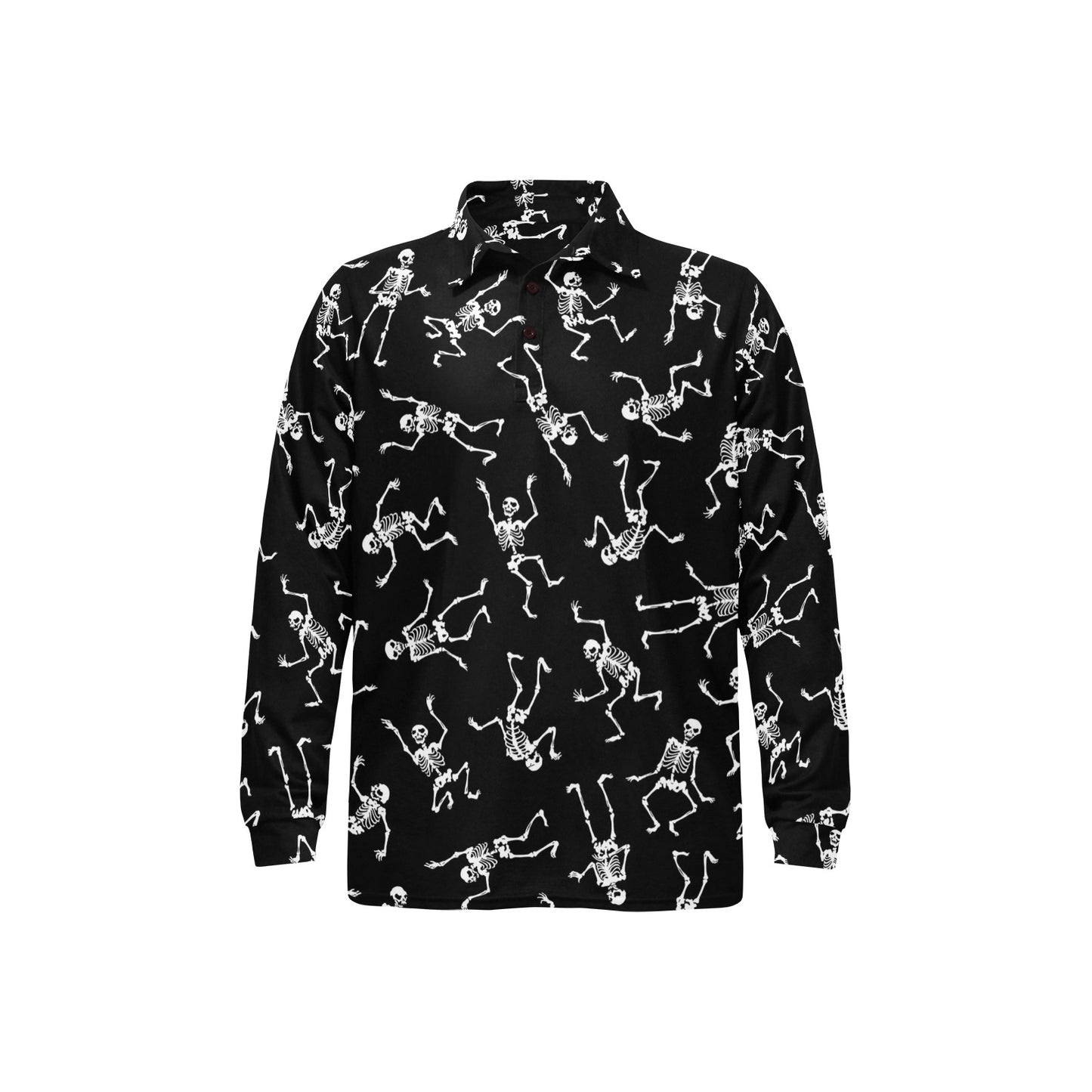 Skeleton Print Design LKS305 Long Sleeve Polo Shirt For Men's