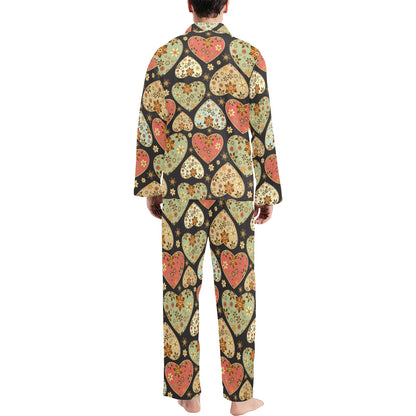 Heart Boho Pattern Print Design HE04 Men's Long Pajama Set
