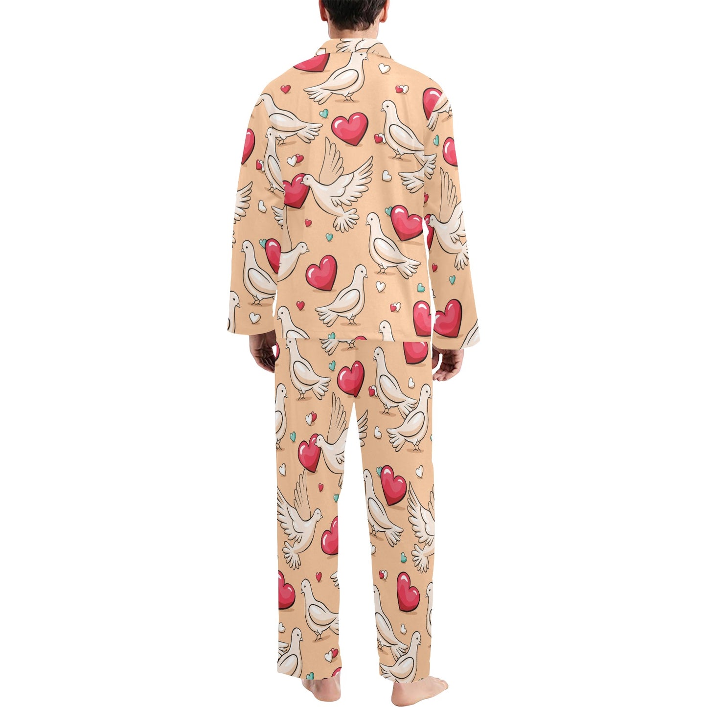 Pigeon Heart Pattern Print Design 04 Men's Long Pajama Set