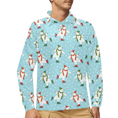 Polar Bear Pattern Print Design PB07 Long Sleeve Polo Shirt For Men's