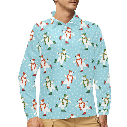 Polar Bear Pattern Print Design PB07 Long Sleeve Polo Shirt For Men's