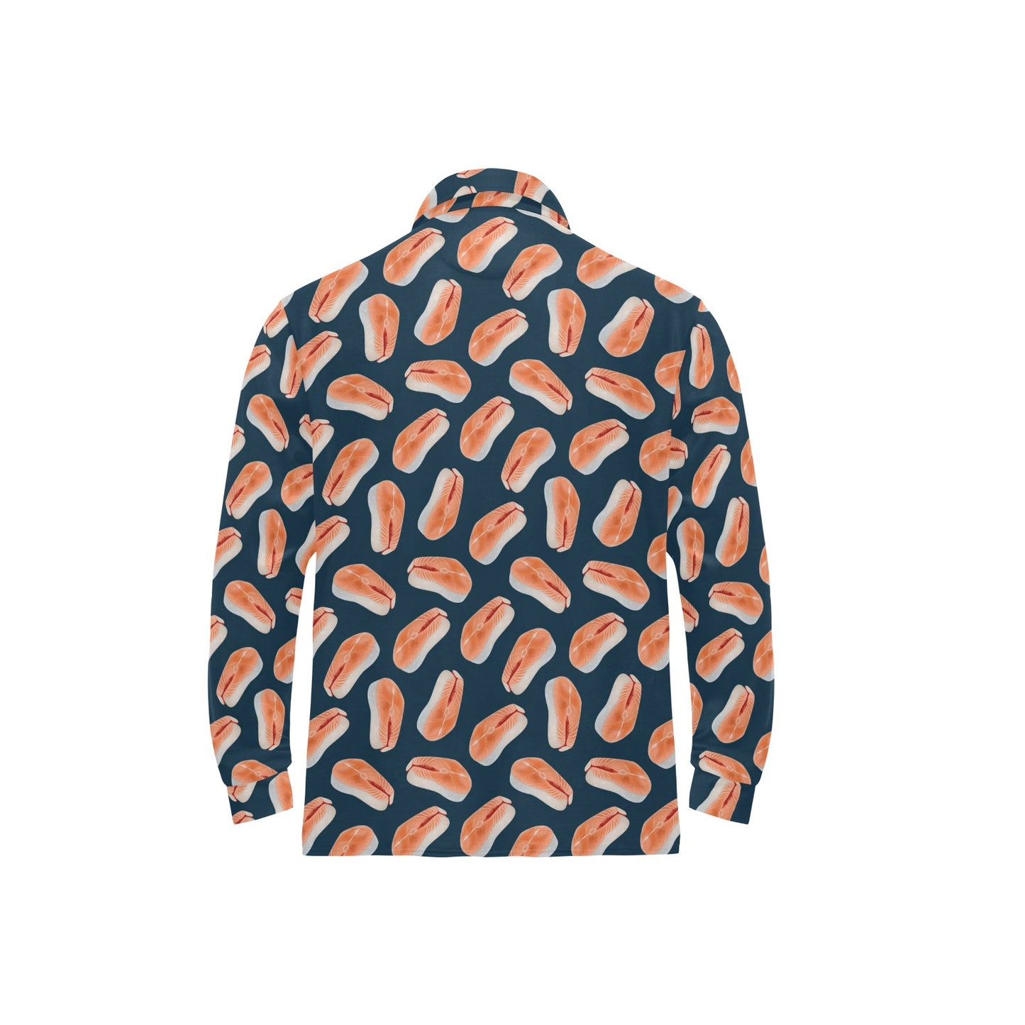 Salmon Steak Print Design LKS306 Long Sleeve Polo Shirt For Men's