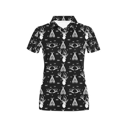 Deer Native Indian Print Pattern Women's Polo Shirt