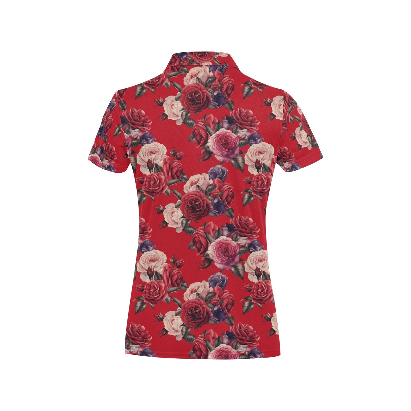 Rose Red Pattern Print Design RO07 Women's Polo Shirt