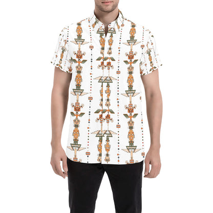 Totem Print Design LKS302 Men Short Sleeve Button Up Shirt