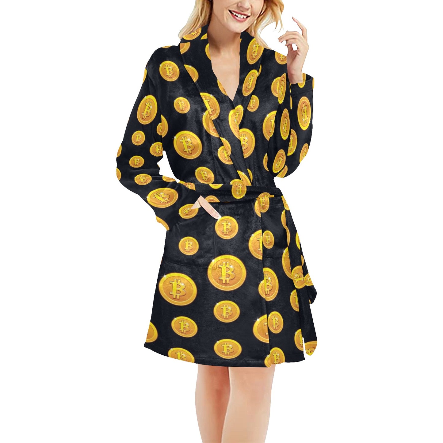 Bitcoin Pattern Print Design DO04 Women's Fleece Robe
