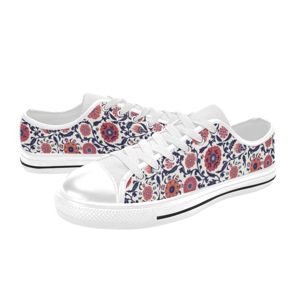 Suzani Print Design LKS304 Women's White Low Top Shoes