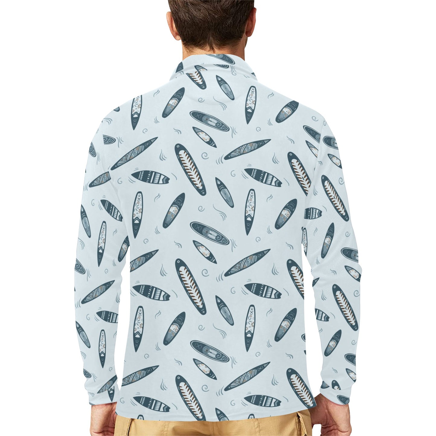 Surfboard Print Design LKS306 Long Sleeve Polo Shirt For Men's