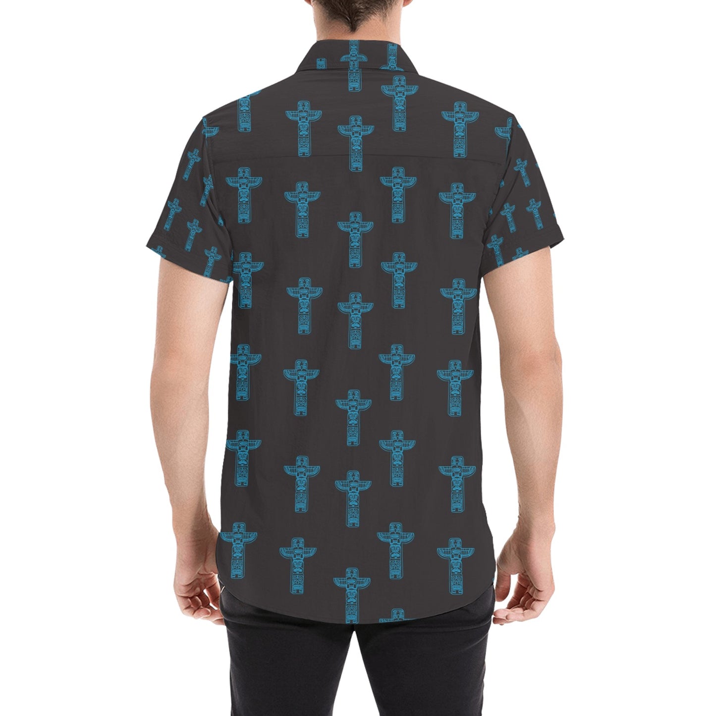 Totem Print Design LKS304 Men Short Sleeve Button Up Shirt