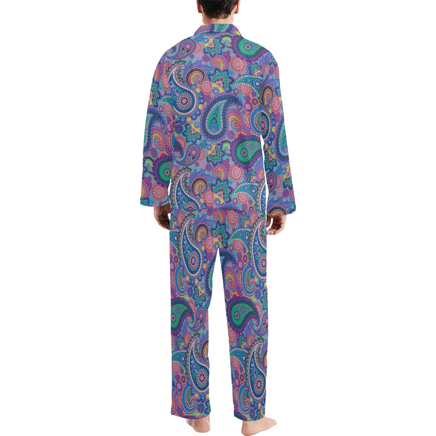 Paisley Colorful Pattern Print Design A02 Men's Long Pajama Set