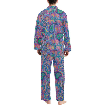 Paisley Colorful Pattern Print Design A02 Men's Long Pajama Set
