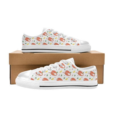 Salmon Steak Print Design LKS303 Women's White Low Top Shoes