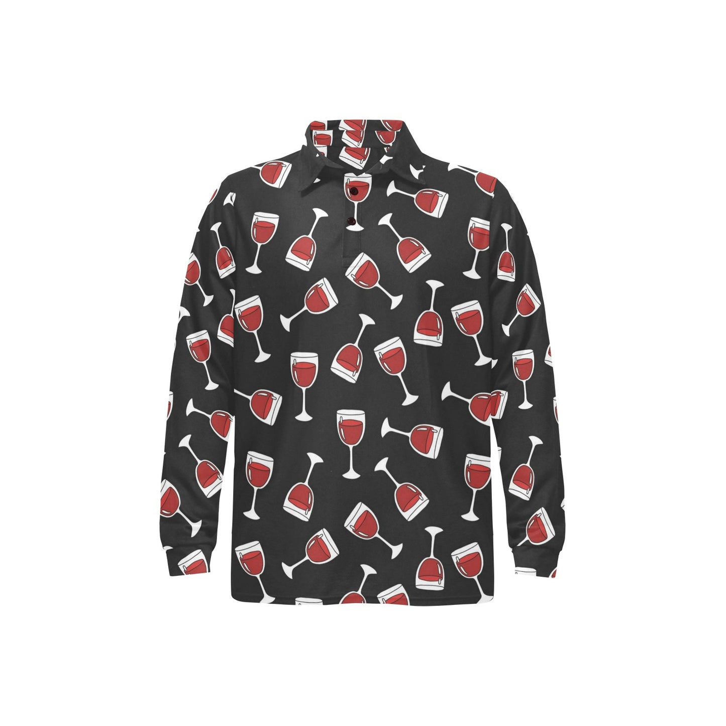 Wine Glass Print Design LKS303 Long Sleeve Polo Shirt For Men's