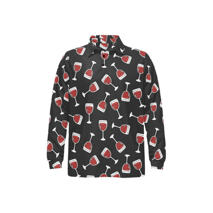 Wine Glass Print Design LKS303 Long Sleeve Polo Shirt For Men's