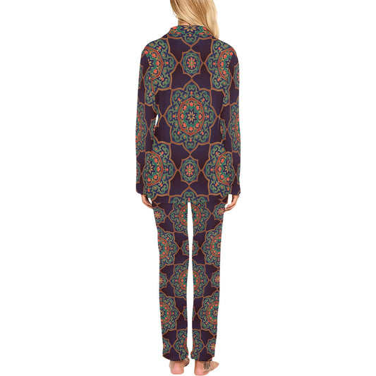 Medallion Pattern Print Design 03 Women's Long Pajama Set