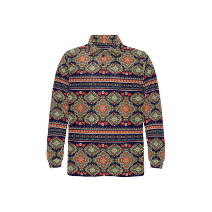 Ethnic Geometric Print Pattern Long Sleeve Polo Shirt For Men's