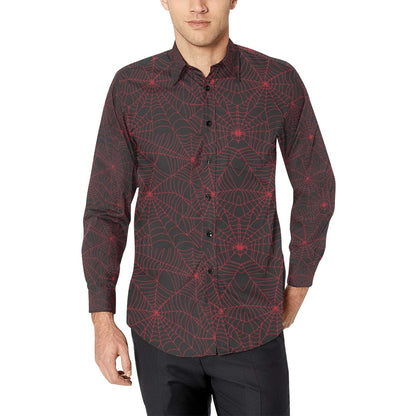 Spider Web Red Print Design LKS302 Men's Long Sleeve Dress Shirt