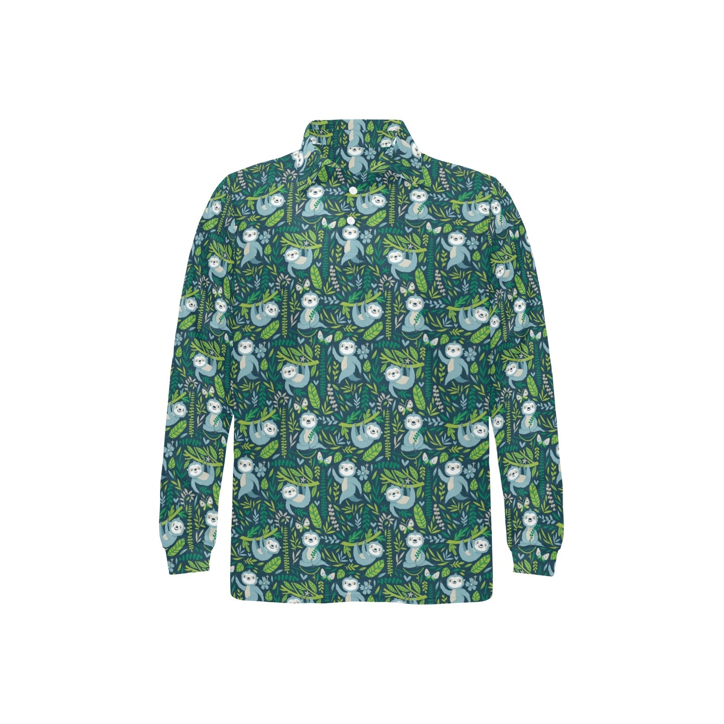 Sloth Print Design LKS304 Long Sleeve Polo Shirt For Men's