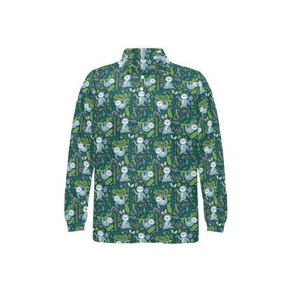 Sloth Print Design LKS304 Long Sleeve Polo Shirt For Men's