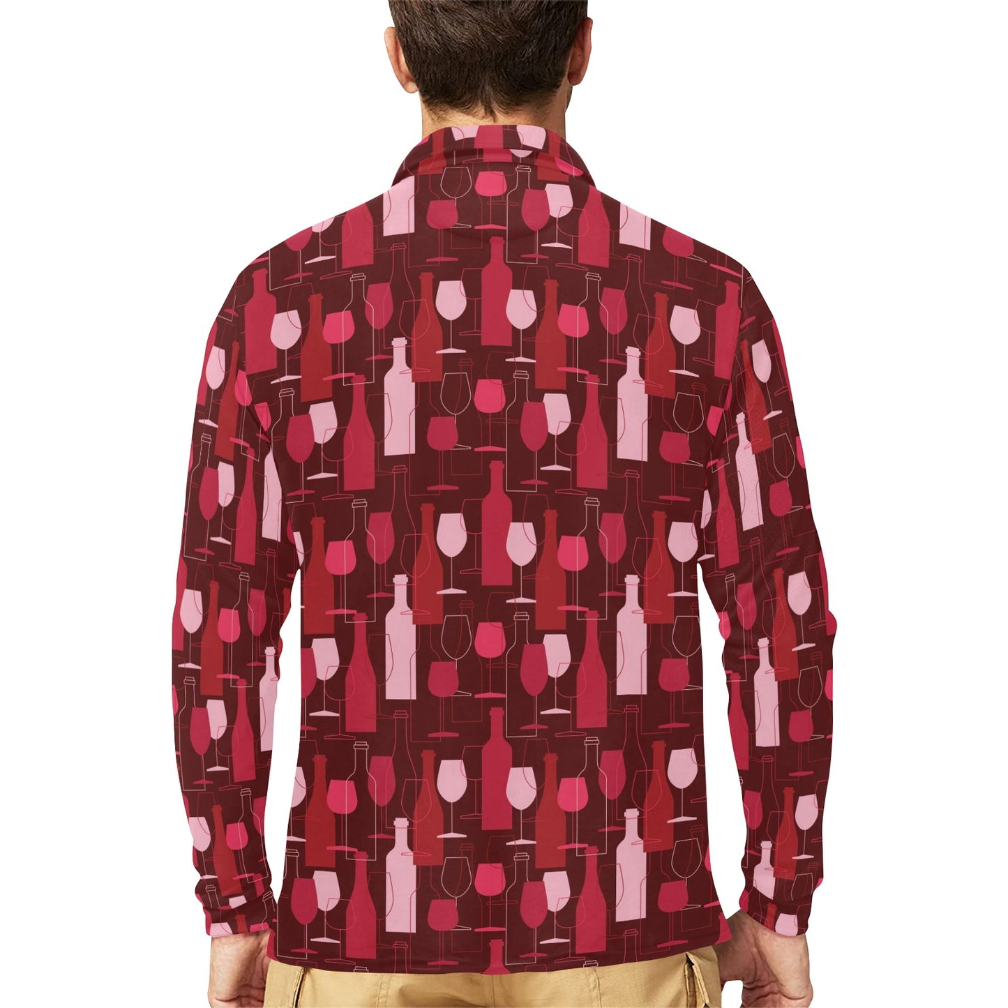 Wine Print Design LKS304 Long Sleeve Polo Shirt For Men's