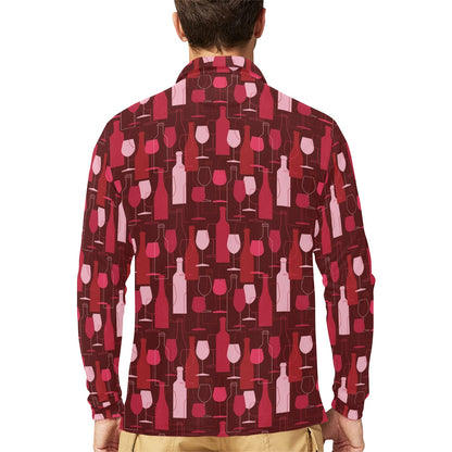 Wine Print Design LKS304 Long Sleeve Polo Shirt For Men's