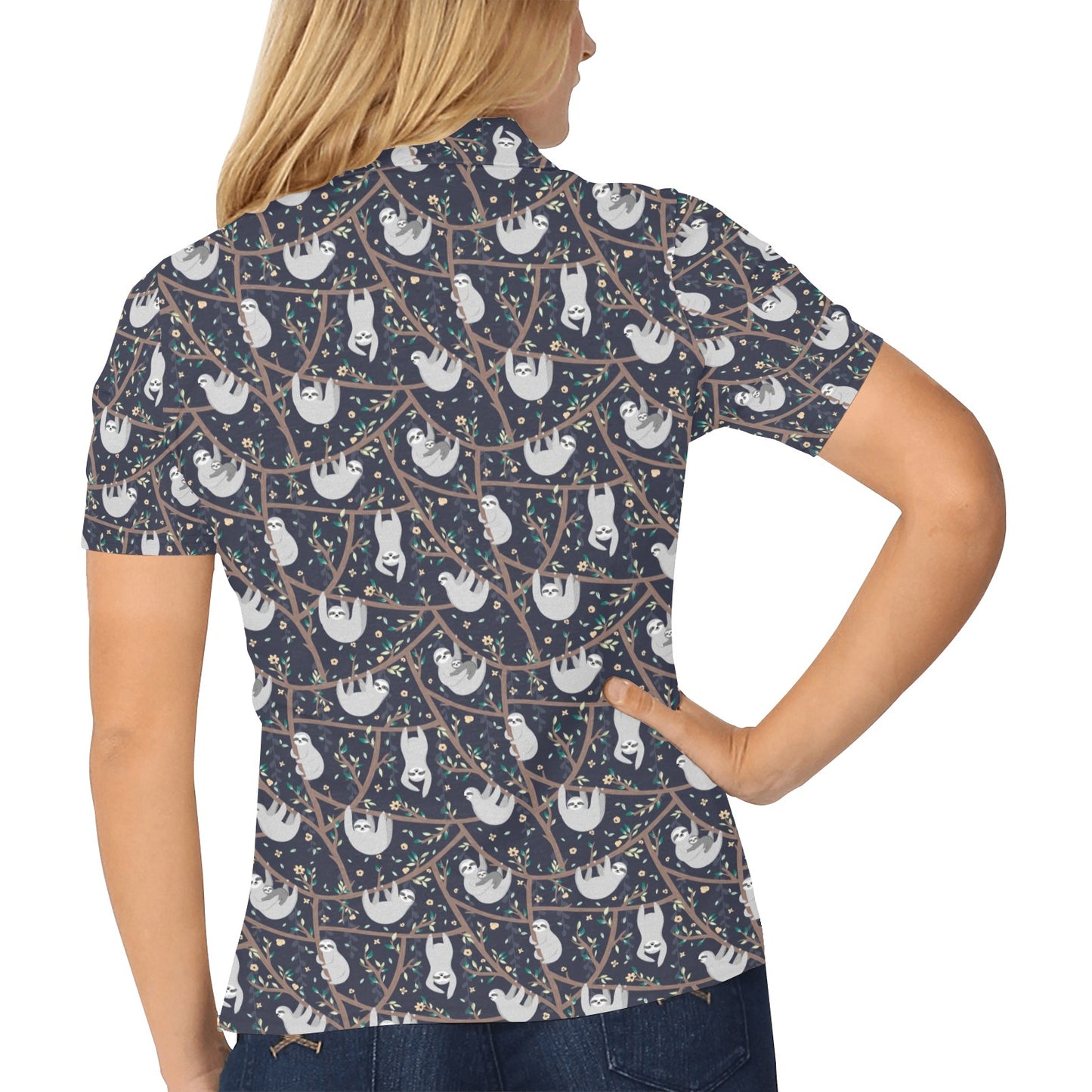 Sloth Happy Design Themed Print Women's Polo Shirt