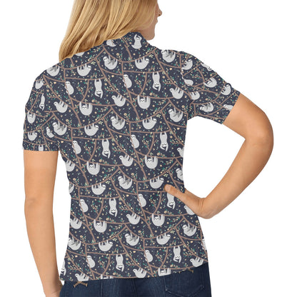 Sloth Happy Design Themed Print Women's Polo Shirt