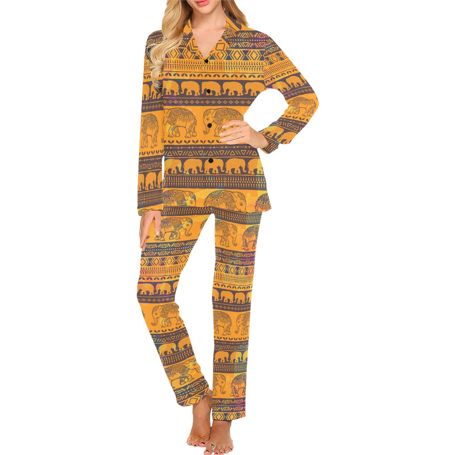 Elephant Aztec Women's Long Pajama Set