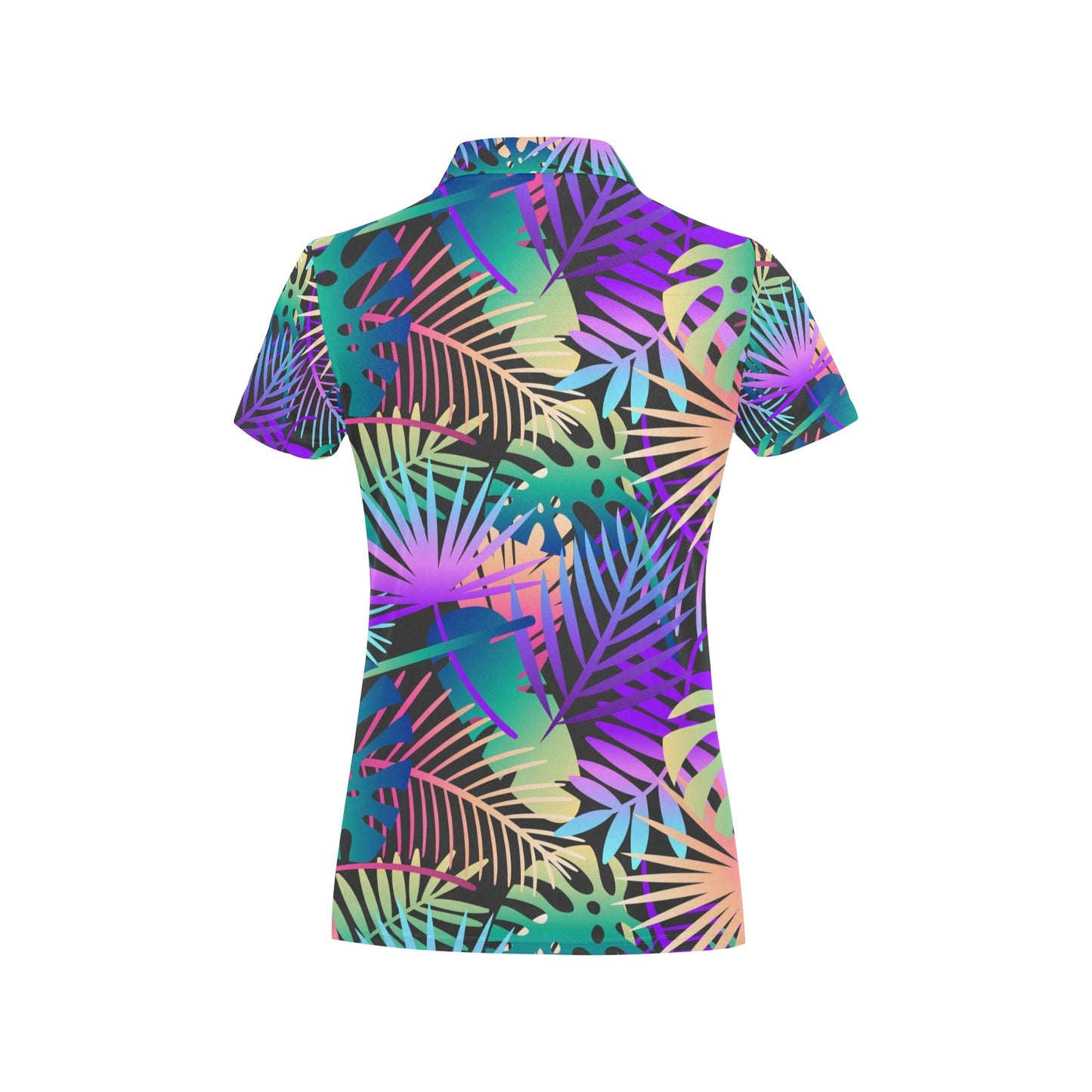 Neon Flower Tropical Palm Leaves Women's Polo Shirt