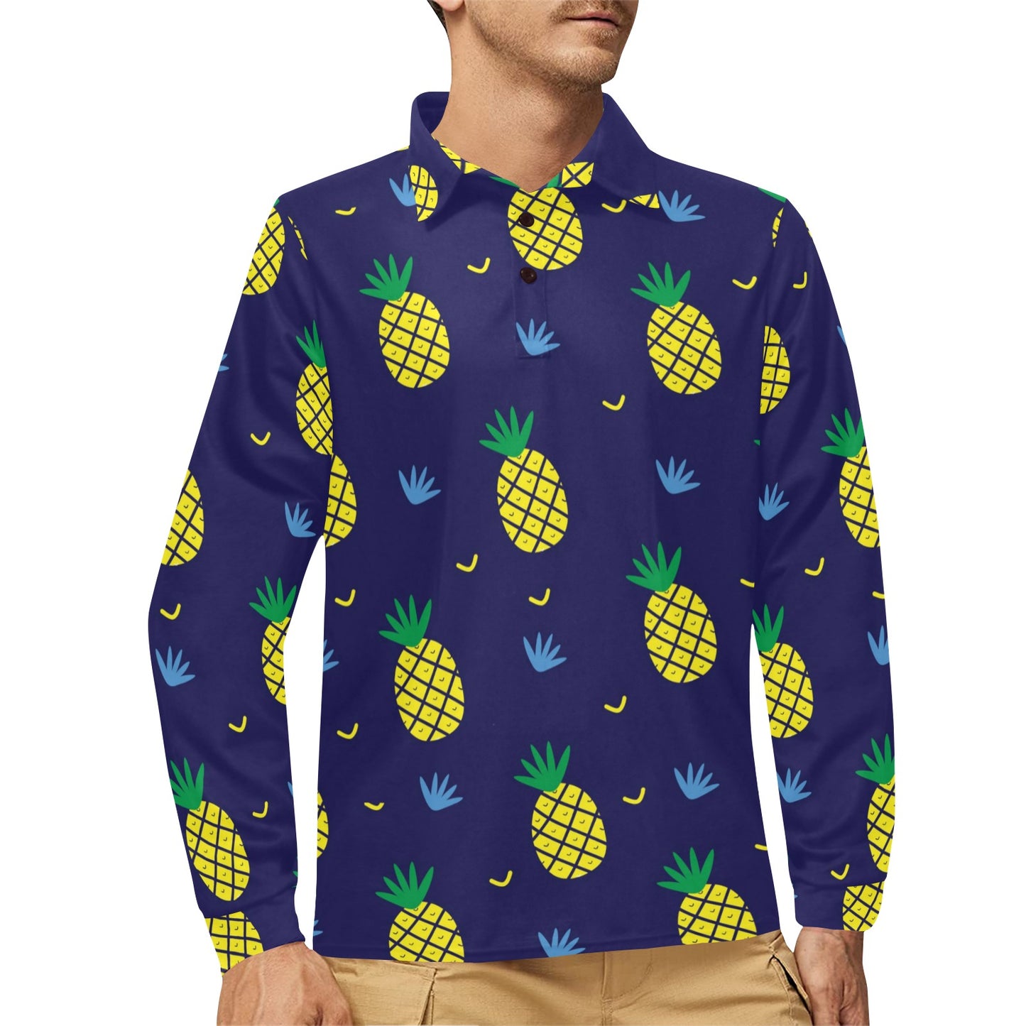 Pineapple Pattern Print Design A01 Long Sleeve Polo Shirt For Men's