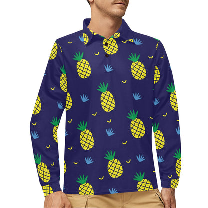 Pineapple Pattern Print Design A01 Long Sleeve Polo Shirt For Men's