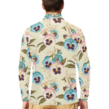 Pansy Pattern Print Design A02 Long Sleeve Polo Shirt For Men's