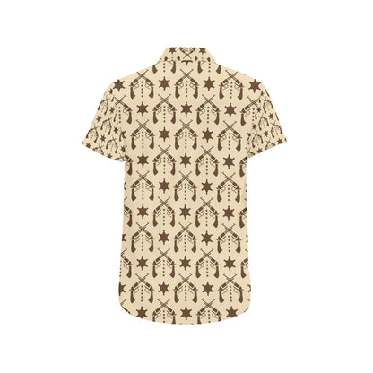 Western Cowboy Print Design LKS302 Men Short Sleeve Button Up Shirt