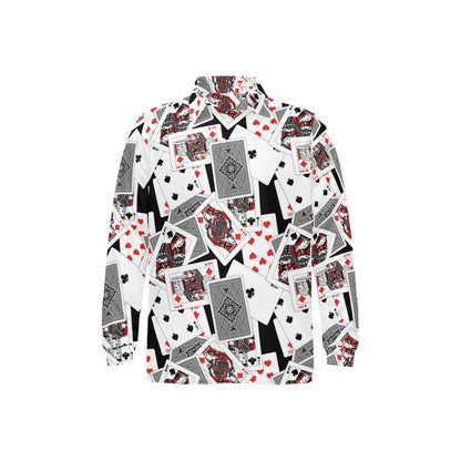Poker Cards Pattern Print Design A04 Long Sleeve Polo Shirt For Men's